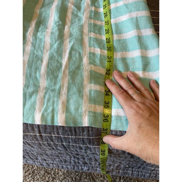Sigrid Olsen 100% Linen Shift Dress Teal White Stripe Pockets Sleeveless Medium - Picture 10 of 10